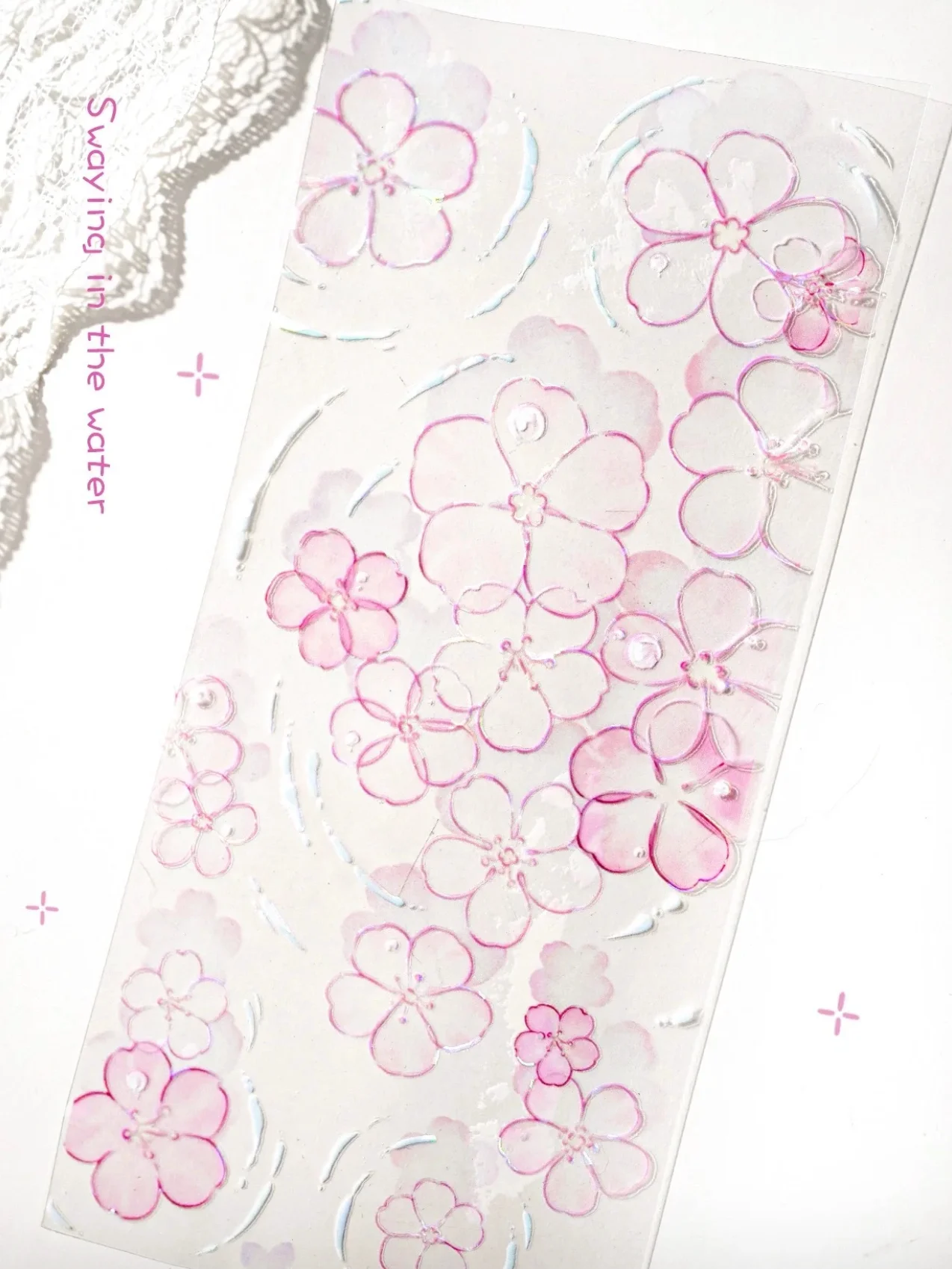Water Lily Plant Flower Large Background PET Translucent Journal Collage Tape Decal Sticker DIY Scrapbooking