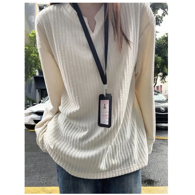 Street Casual Solid Simplicity Long Sleeve T Shirts Tees Spring Autumn New V Neck Harajuku Tops Fashion Vintage Women Clothing