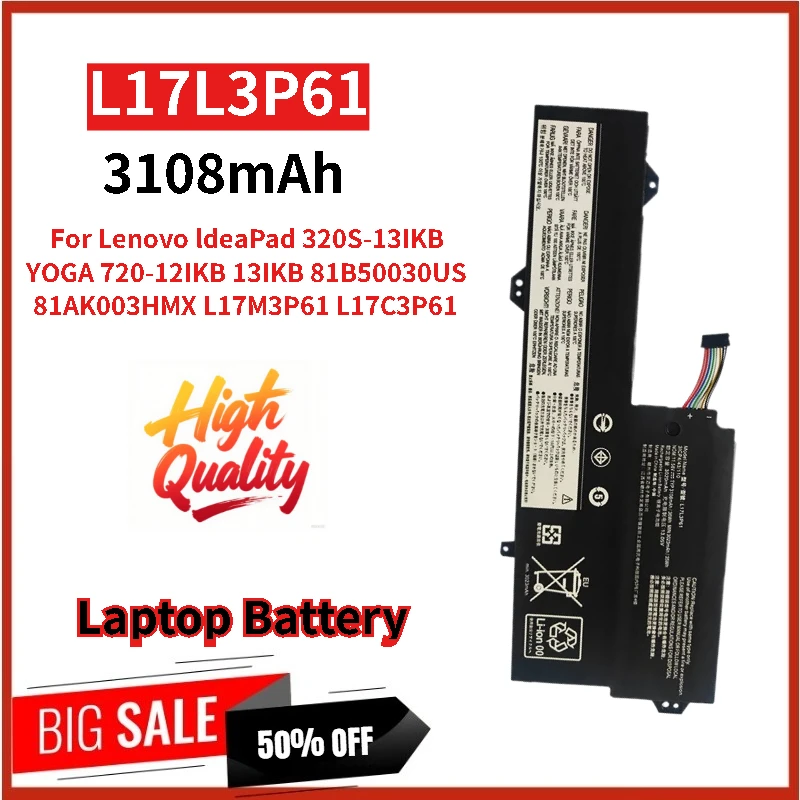 

Новый сменный аккумулятор для ноутбука L17L3P61 11,58 В 3108 мАч для Lenovo IdeaPad 320S-13IKB YOGA 720-12IKB 13IKB 81AK003HMX 81B5003QUS