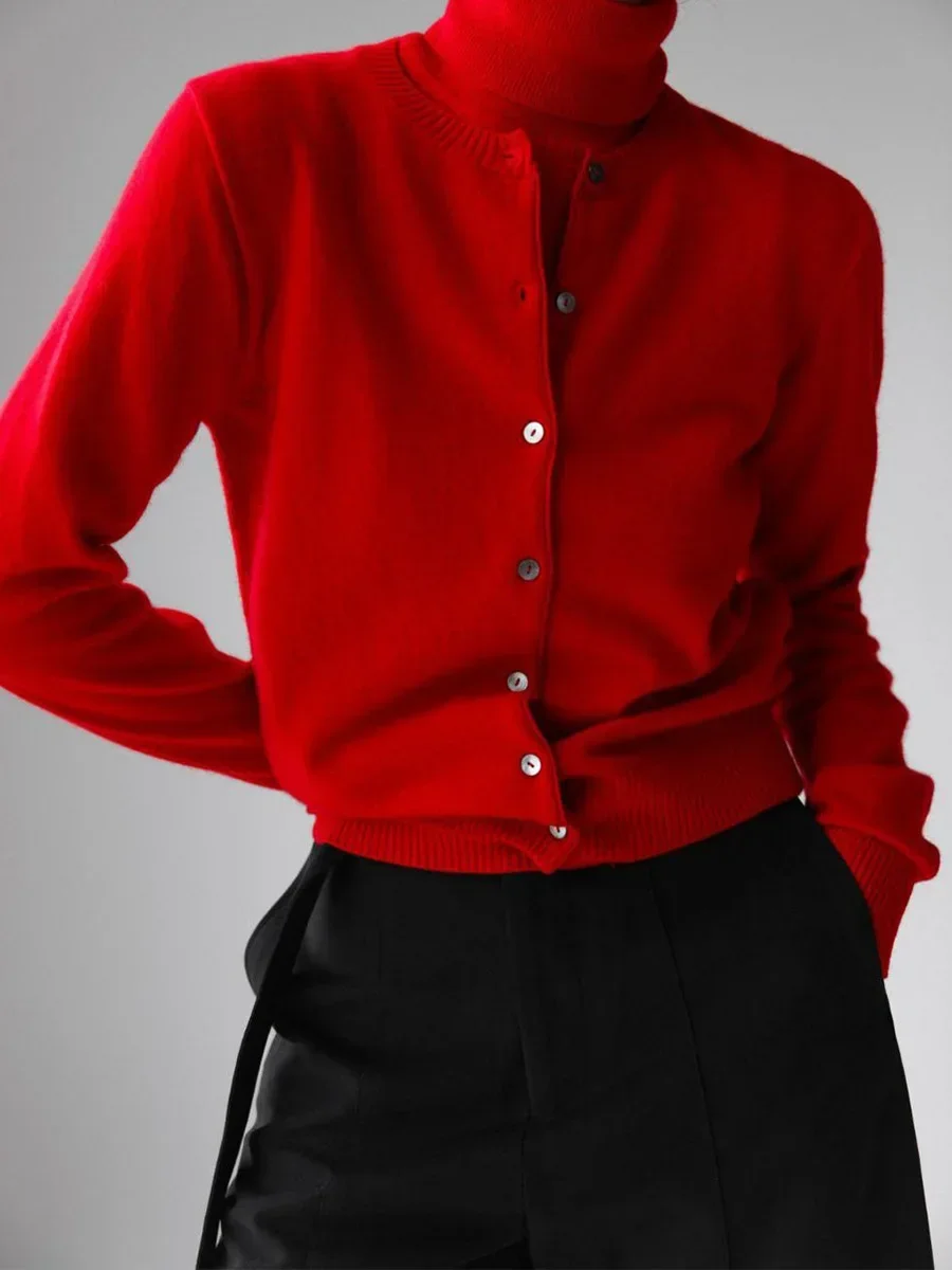 

Women's New Autumn 2 Pcs Set Turtleneck Sleeveless Tank Top Soft Knit Button Up Cardigan Sweater Fashion Sets