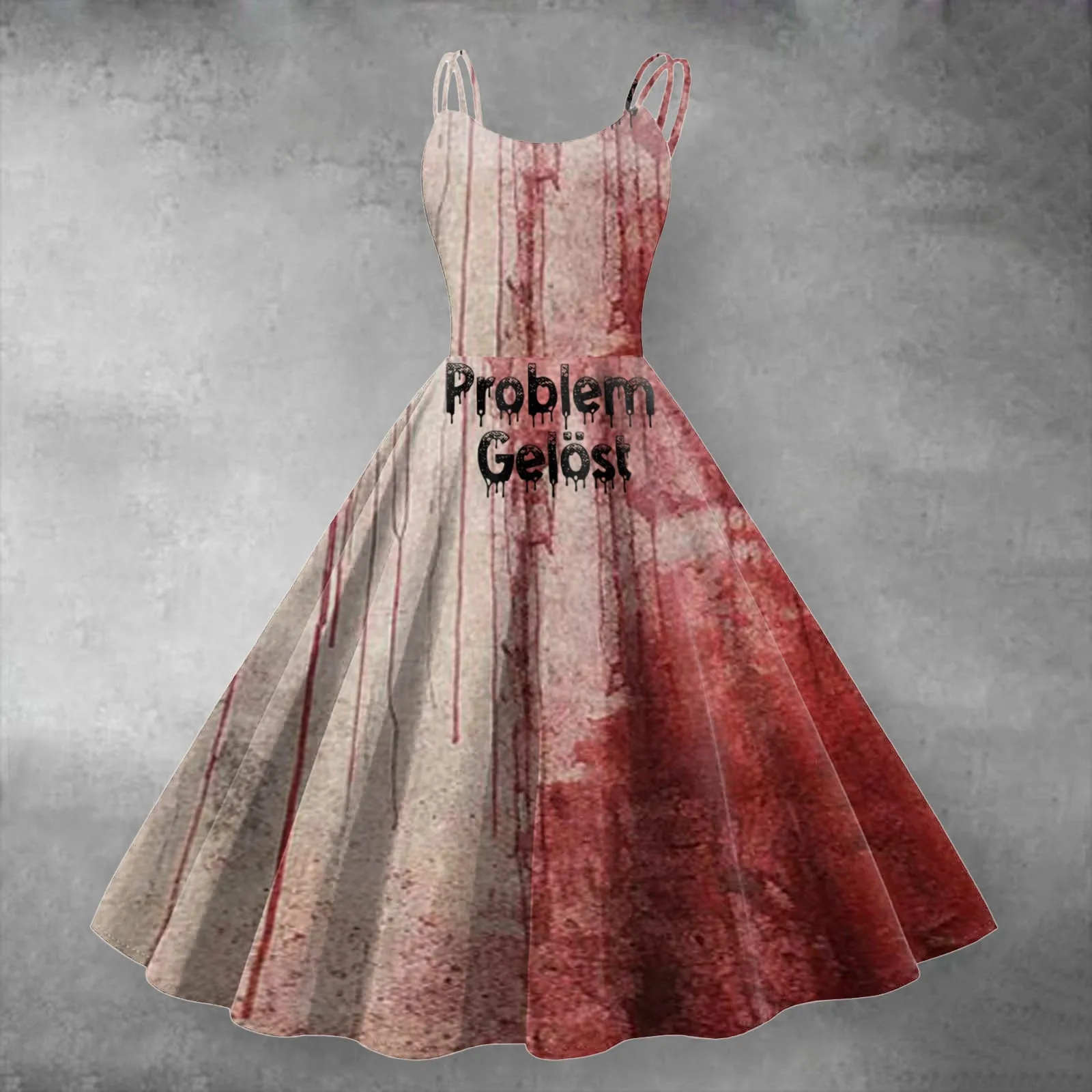 2024 Halloween V Collar Sleeveless ​Dress Terror Blood Handprints And Bloodstains Leisure Slimming Outdoor Cosplay Clothing