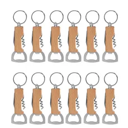 15Pcs Beer Bottle Opener Keyring Keychain Stainless Steel Multifunctional Wooden Handle Corkscrew Wine Opener Bar Party Accessor