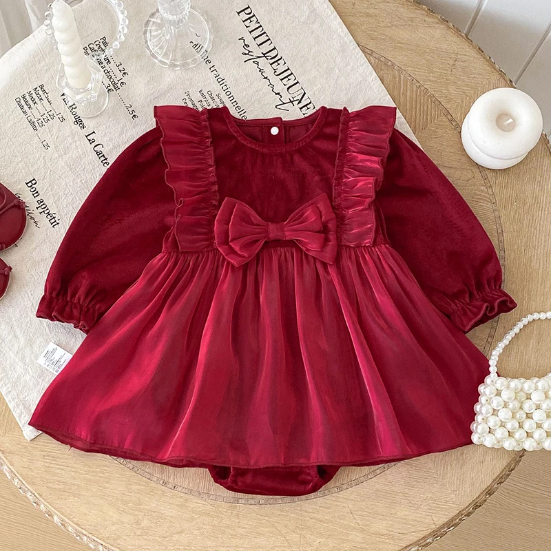 

Новинка 2023 года, осенняя детская одежда для детей от 0 до 24 месяцев, рождественские боди для новорожденных девочек, хлопковый костюм с длинными рукавами в корейском стиле, альпинистский костюм