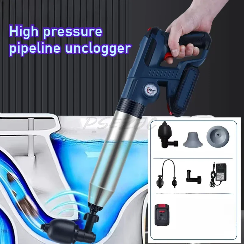 Portable ABS Household Kitchen Pipes Bathrooms Sewers Toilets Lithium Ion Unclogging Machine Visual Pressure Gauge
