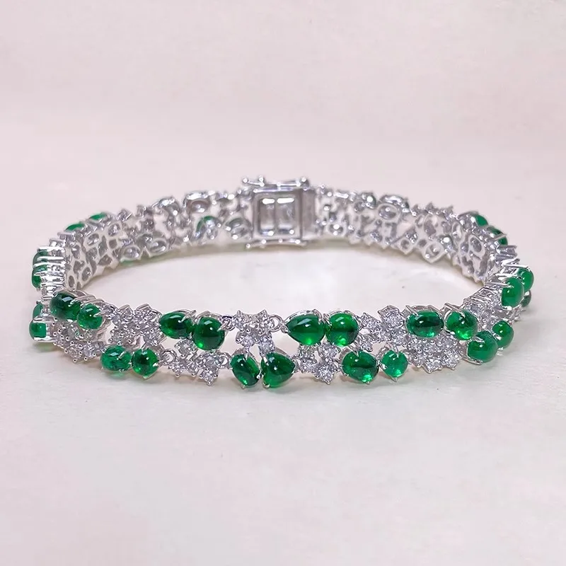 18K Au750 White Gold CVD/HTHP Diamond 2.5Carat and Lab Emerald 10Ct Bracelet Wedding Party Engagement Anniversary Fashion Elegan