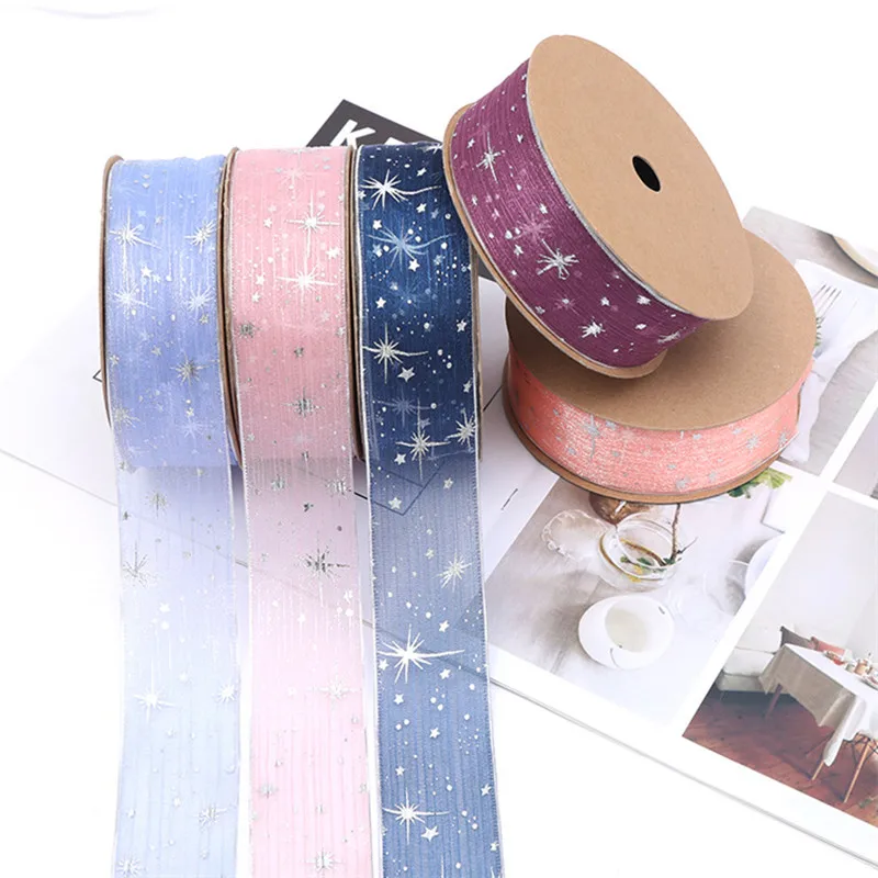 

Star Printed Fabric Tape Starry Sky Organza Ribbon for DIY Headwear Wedding Party Festive Event Decoration Gift Bouquet Wrap
