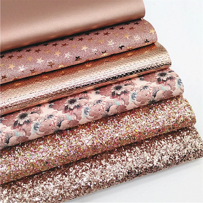 Rose Gold Faux Leather Sheets Chunky Glitter Leather Fabric Stars Shimmer Glitter Fabric Snake For Craft Sheets Mini Rolls W297