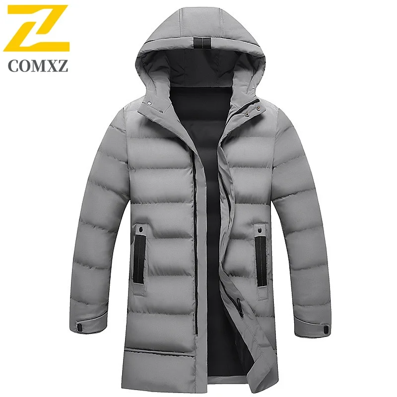 COMXZ الفاخرة الحشو القطن وسادة مبطنة يندبروف بلون الأعمال جولف مكتب سترة طويلة السفر فضفاض الرجال الشتاء سترة