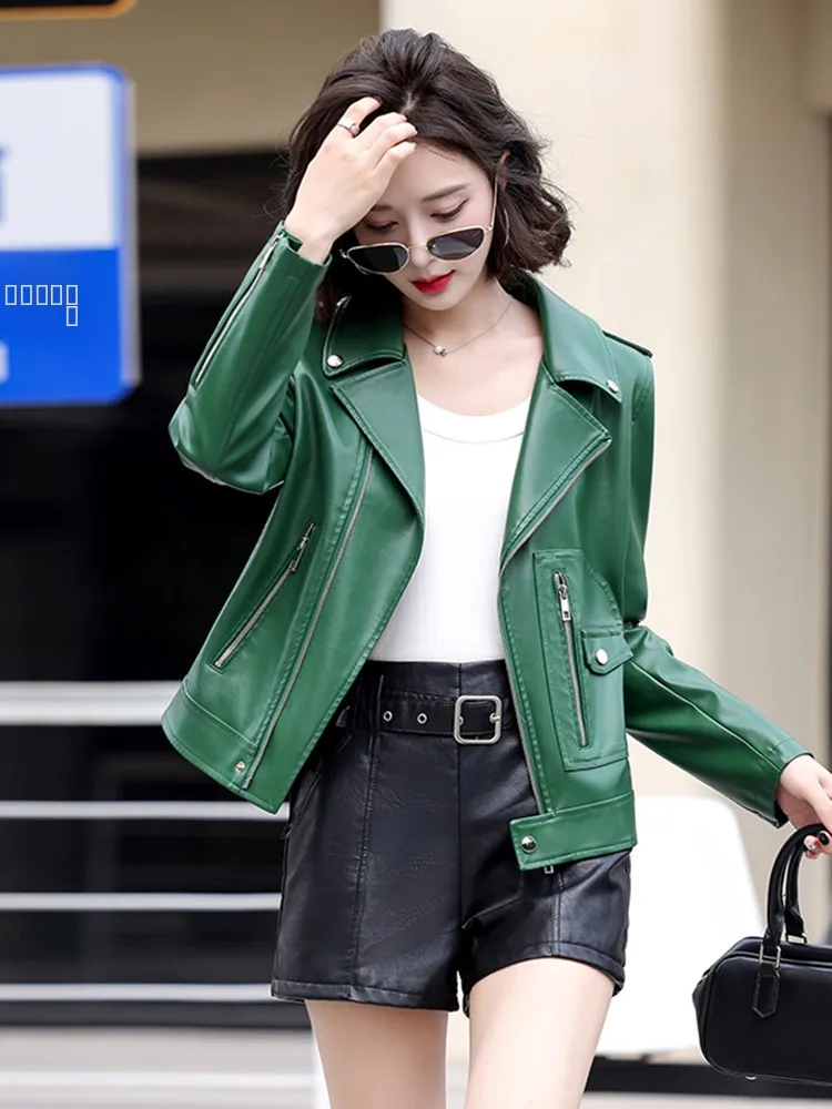   Nouvelle veste en cuir véritable pour femme, en peau de mouton, collection Printemps 2025, style motard amincissant, tendance