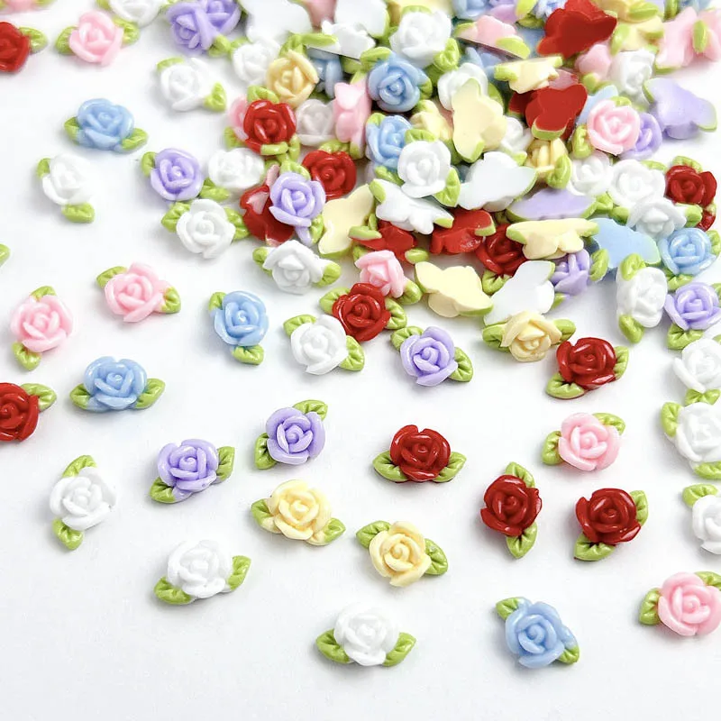 

20pc Luminous Rose Carved Nail Art Decoration Accessories Resin 3D Flower Green Leaf Nail Art Charms DIY Trendy Manicure Crafts