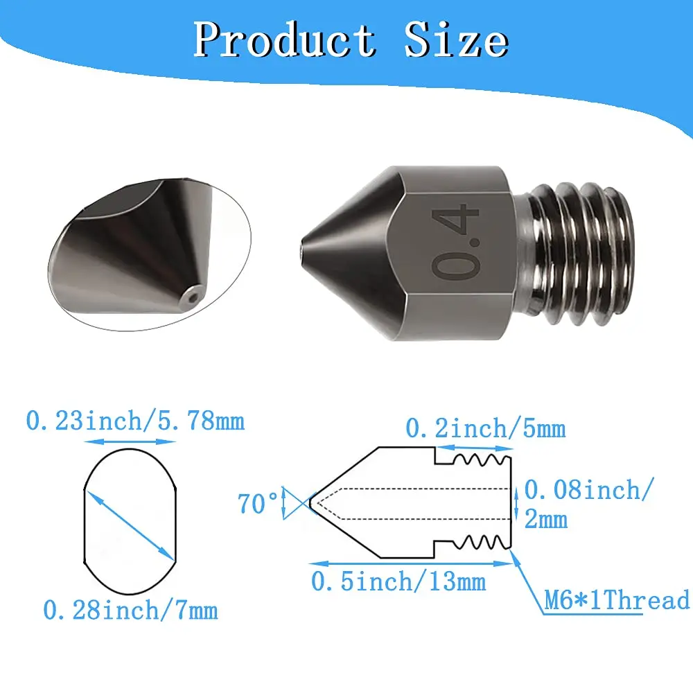 Creality Original MK8 Hartstahl-Düsensatz, Ender 3/3 Pro/CR-10 Extruder-Düsen, 0,4 mm 3D-Drucker Vollmetall-Düse – Detail 3