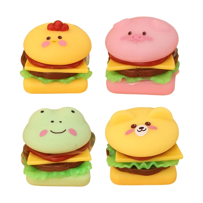 Lovely Cartoon Theme Burger Squeeze Toy PlayFood Stress Reliever for Stretching and Hand Relaxation All Age Squeeze Toy