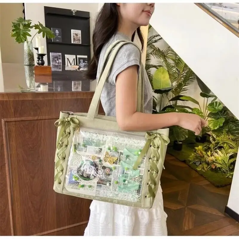 Neue Japanische Süße Schleifen-Ita-Tasche, Lolita-Mädchen Transparente Handtaschen, Modische Große Kapazität Tragetasche, Ästhetische Schultertaschen – Detail 11
