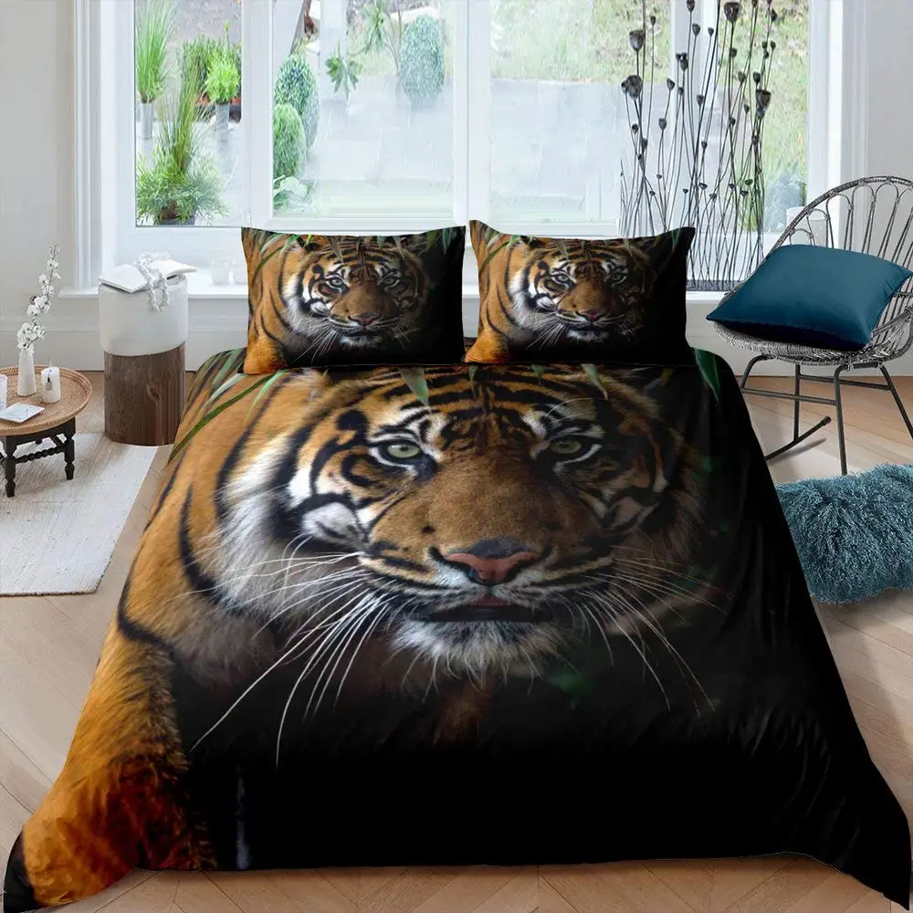 

Tiger Bedding Set Queen Size for Boys Men 3D Animal Print Comforter Cover Wildlife Duvet Cover Set with 2 Pillow Shams 3 Piece