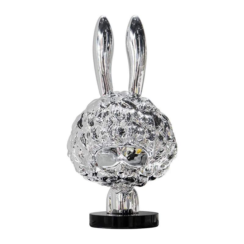 Custom creative resin art crafts table decor ornament long ears rabbit figurine polyresin electroplated cartoon bunny statue