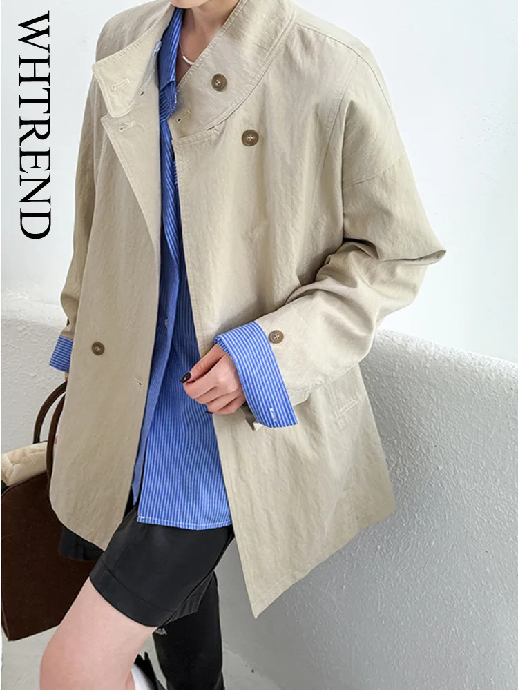 

WHTREND Early Autumn New Stand Collar Loose Single-Breasted Short Trench Coat Fashionable Versatile WH1367