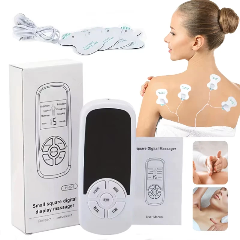 Estimulador Muscular Elétrico Multifuncional por Pulso, Massageador Corporal para Costas, Ferramenta Digital de Massagem TENS para Acupuntura e Fisioterapia de Meridianos
