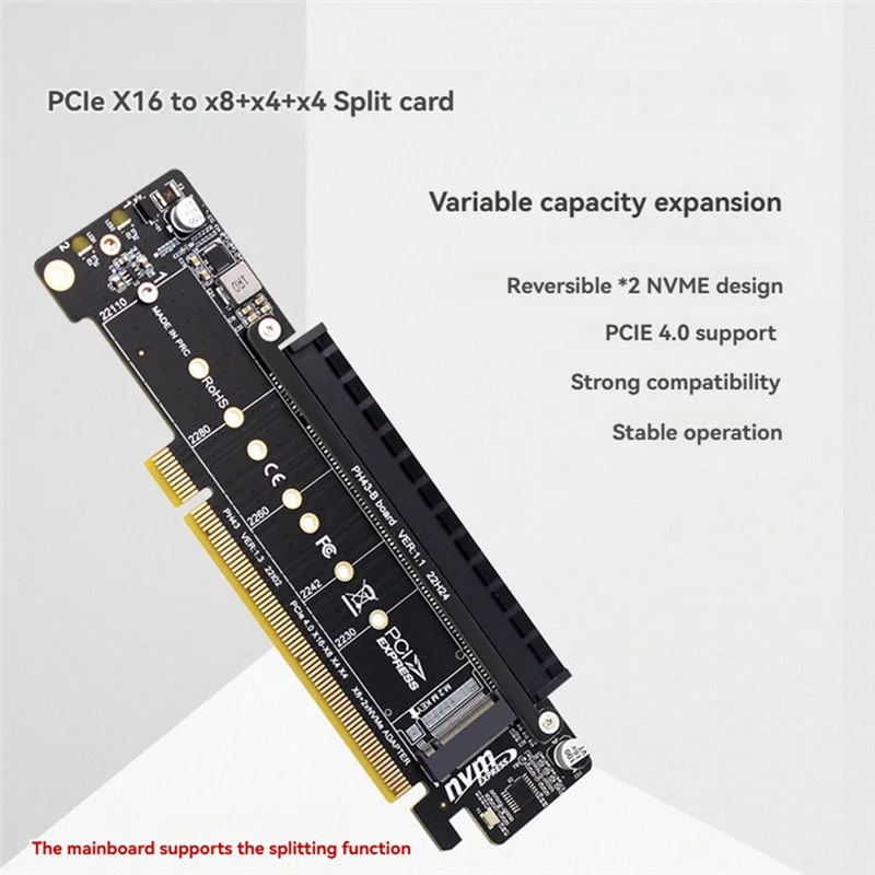 

Well Made-Pcie X16 To X8+X4+X4 Split Expansion Adapter Card With PCIE4.0 M.2 Nvme X2 Input For 2280/2260/2242/2230 Ssds