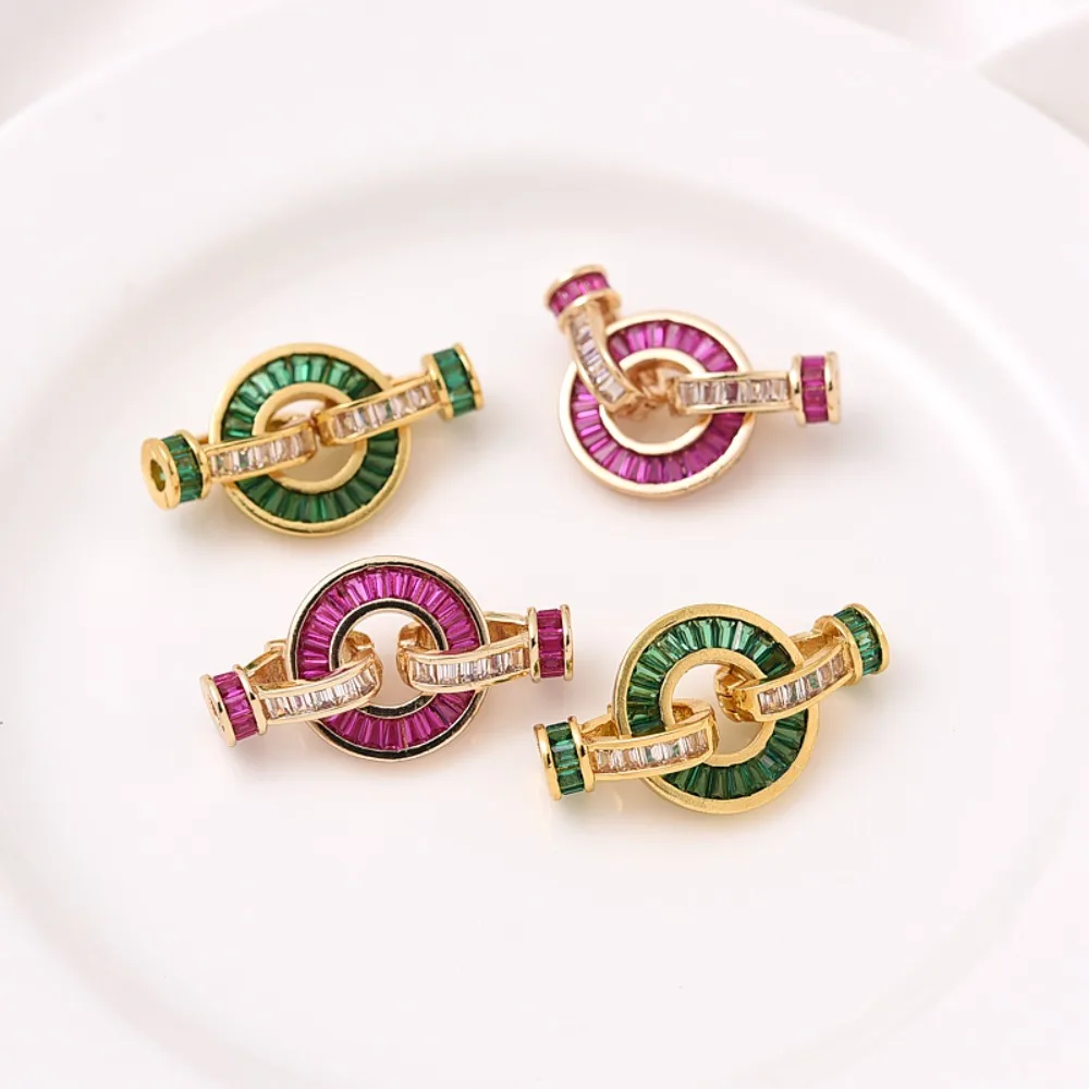 

14K Gold-plated, Emerald-inlaid Zircon, Round, Openable Pearl Clasp, Diy Handcrafted Bracelet Necklace, Ending Clasp