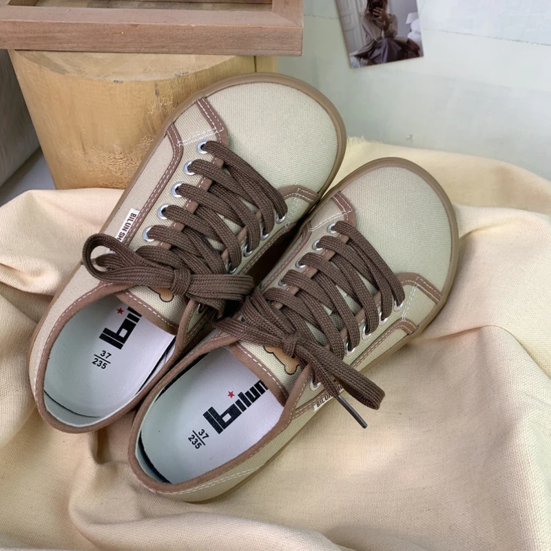Zapatillas de deporte de lona con plataforma para Mujer, zapatos planos con cordones, Tenis planos, informales, de verano