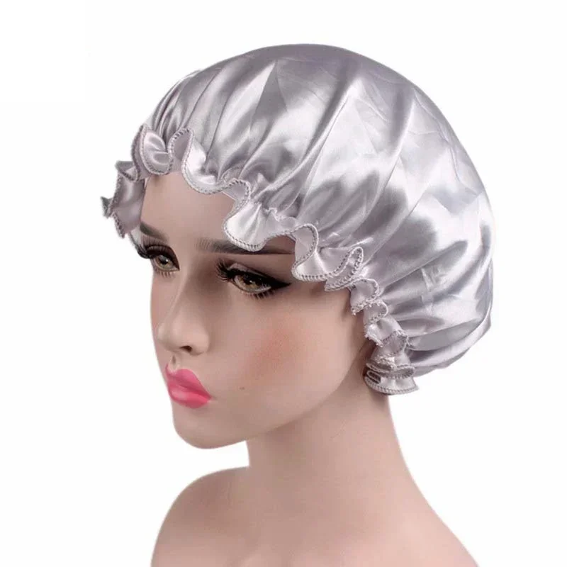 1X Hair Satin Bonnet For Sleeping Shower Cap Silk Bonnet Bonnet Femme Head Cover Flower Elastic Band Women Night Sleep Cap