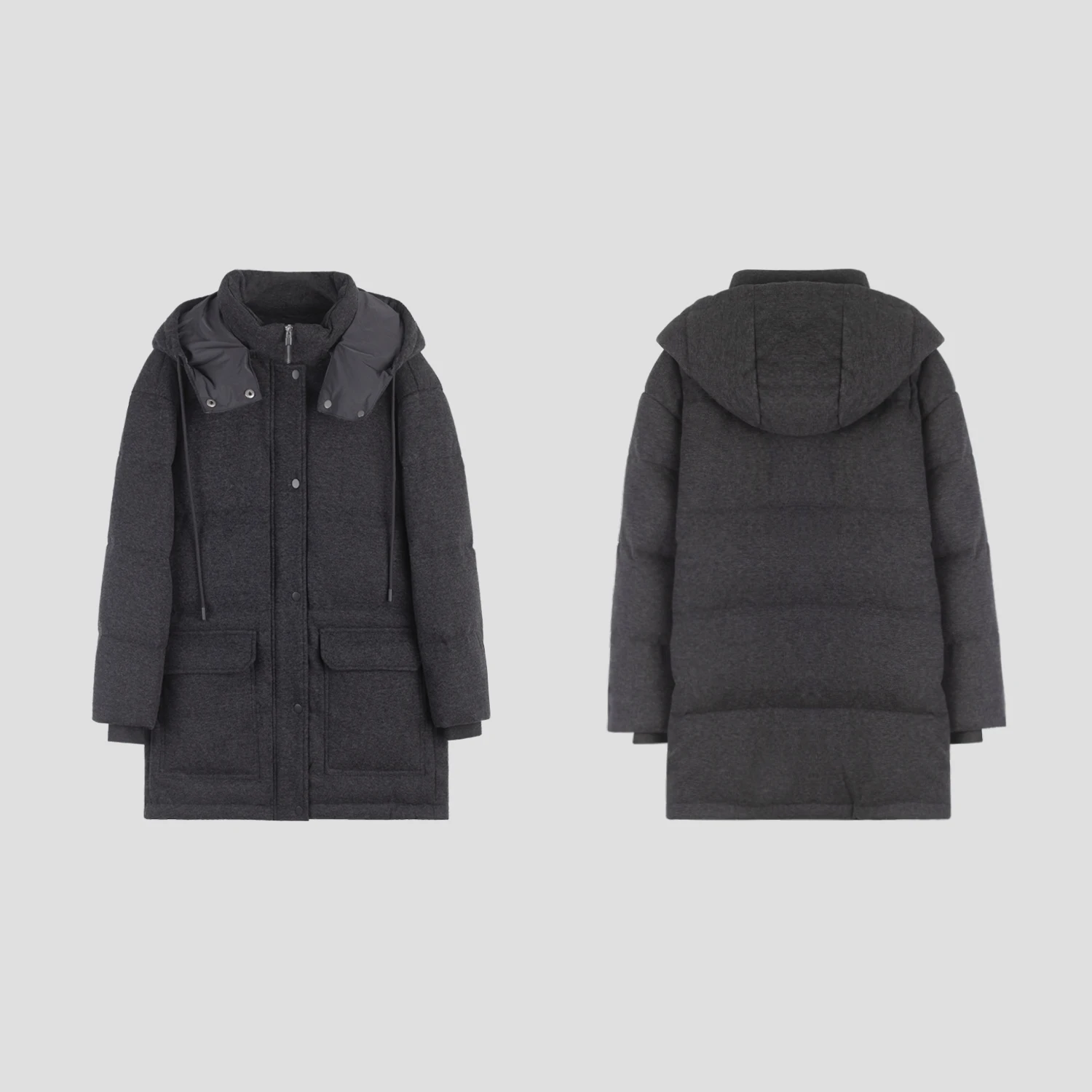 LP9078 wool goose down jacket 2024 winter double pocket detachable hooded mid length warm down jacket for women