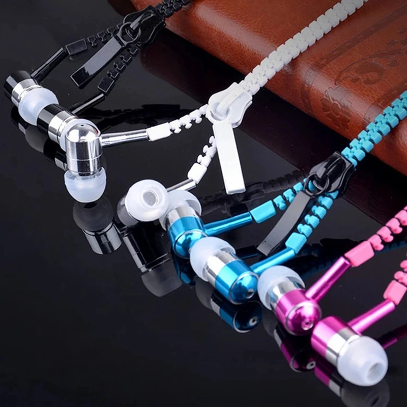 Portable Zipper Earphone 3.5mm Aux Audio Jack In Ear Earphones Ear Phones With Mic Handfree MP3 Headset For Mobile Phone PC