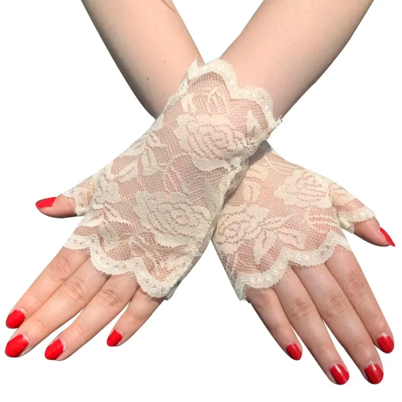 6 pares sem dedos luvas de renda feminina luvas de renda floral sunblock luvas de renda elegantes para festas de jantar de casamento st254