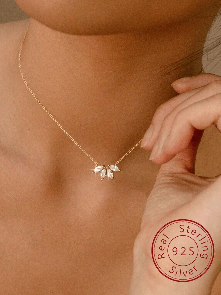 

925 Sterling Silver Classic Gorgeous Marquise Zircon Golden Crown Necklace For Women Anniversary Party High Quality Fine Jewelry