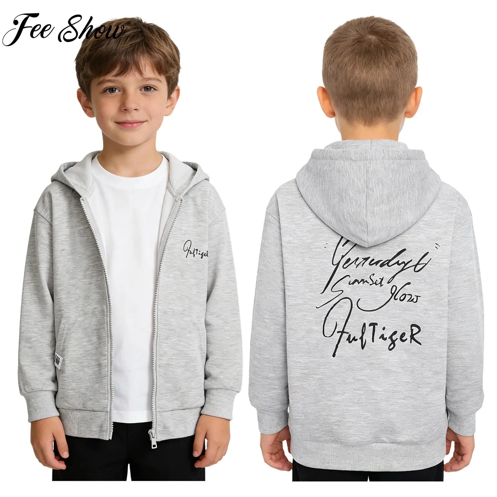 Children's Outdoor Sports Tops Boys Letter Print Hoodie Long Sleeve Hooded Sweatshirt Jacket Outerwear for Gym Workout Running