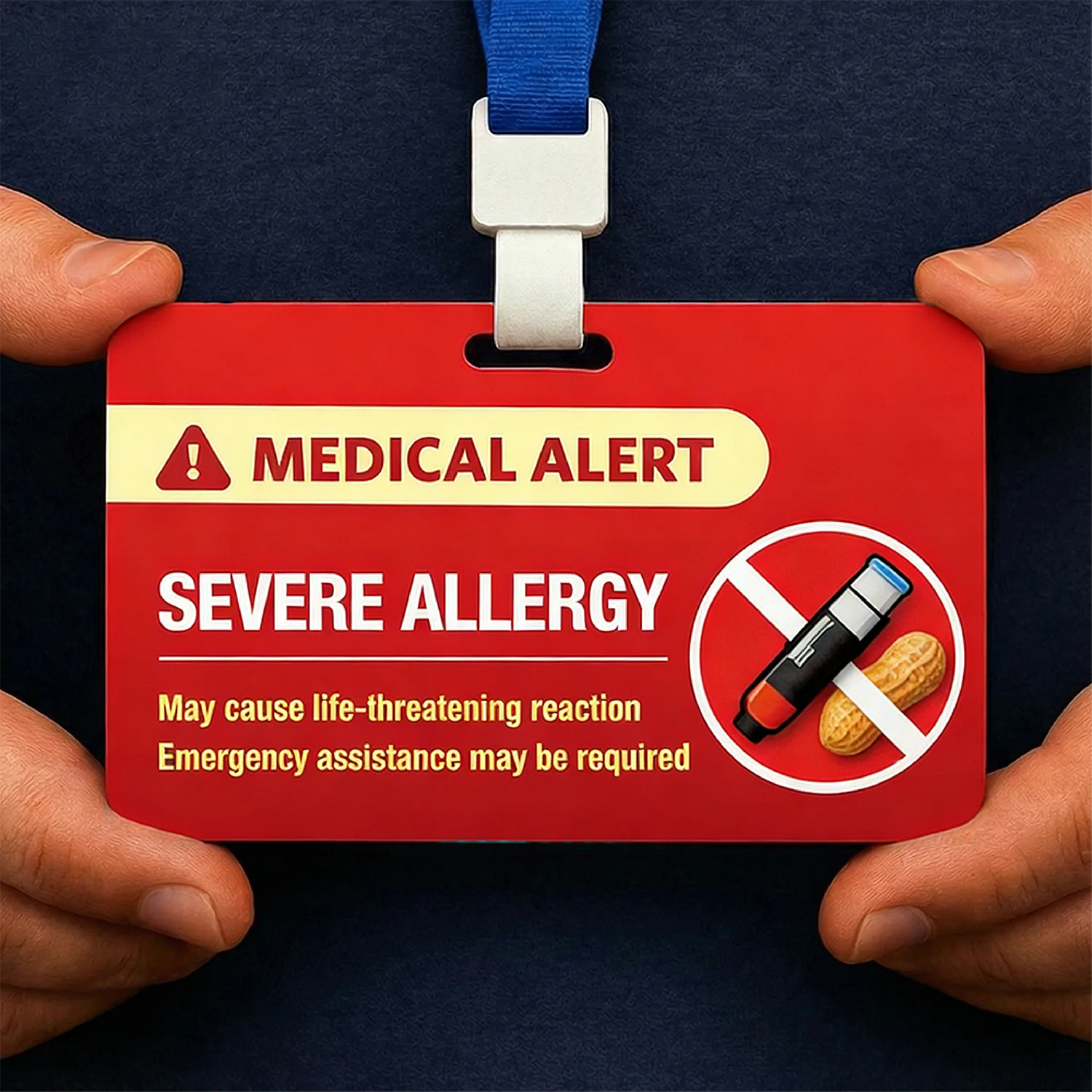 1SET, Medical Alert Card Severe Allergy Warning PVC Waterproof Emergency Allergy ID Card with Lanyard, Writable Back Info & Sign