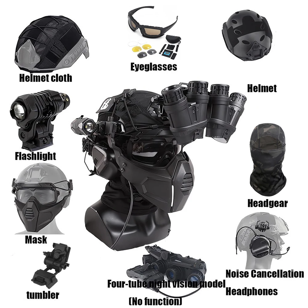 

Tactical Airsoft Helmet Set Special Operations Helmet Set With 4-barrel Telescope Model Headset Mask For Airsoft Hunting CS Game