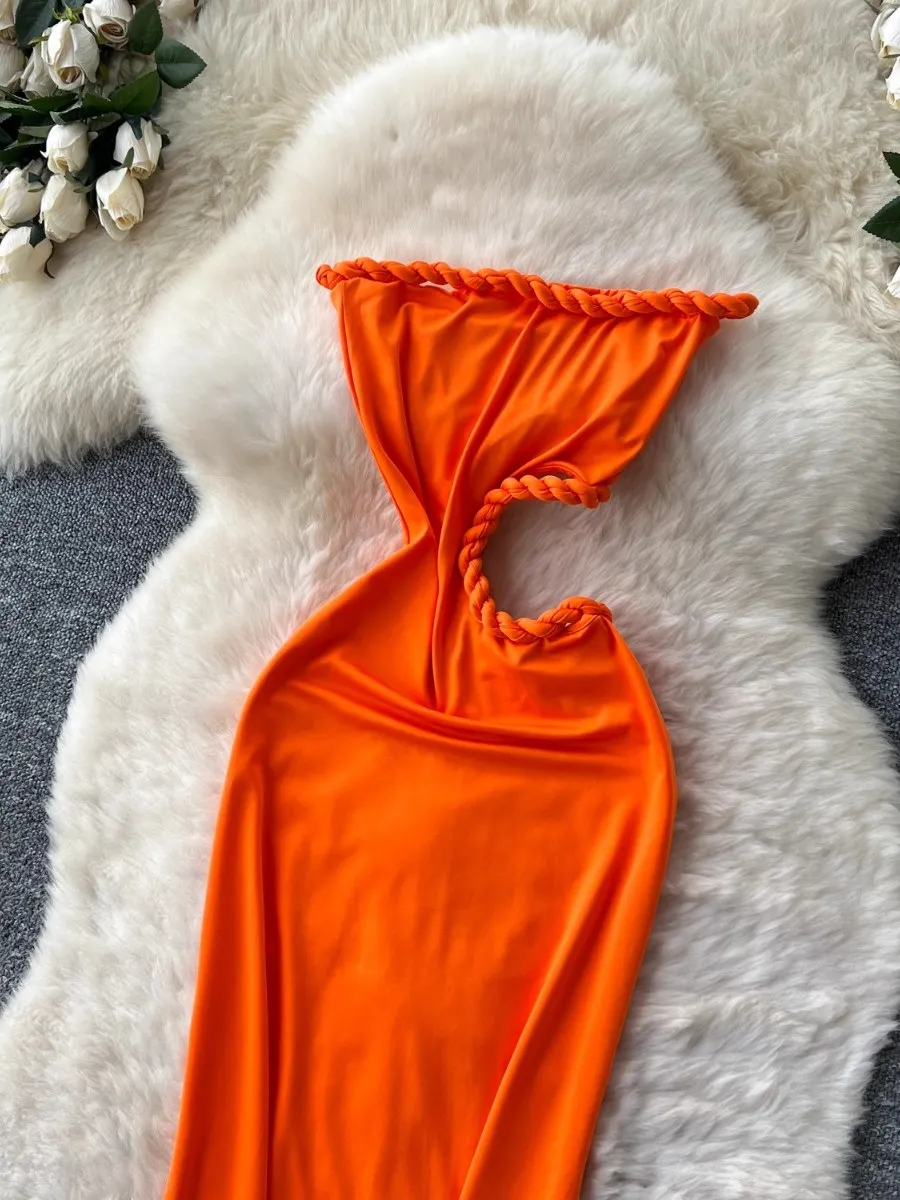 Foamlina dopamina chica caliente vestido de tubo sin tirantes mujeres verano recorte Twist diseño Irregular único hermoso vestido largo