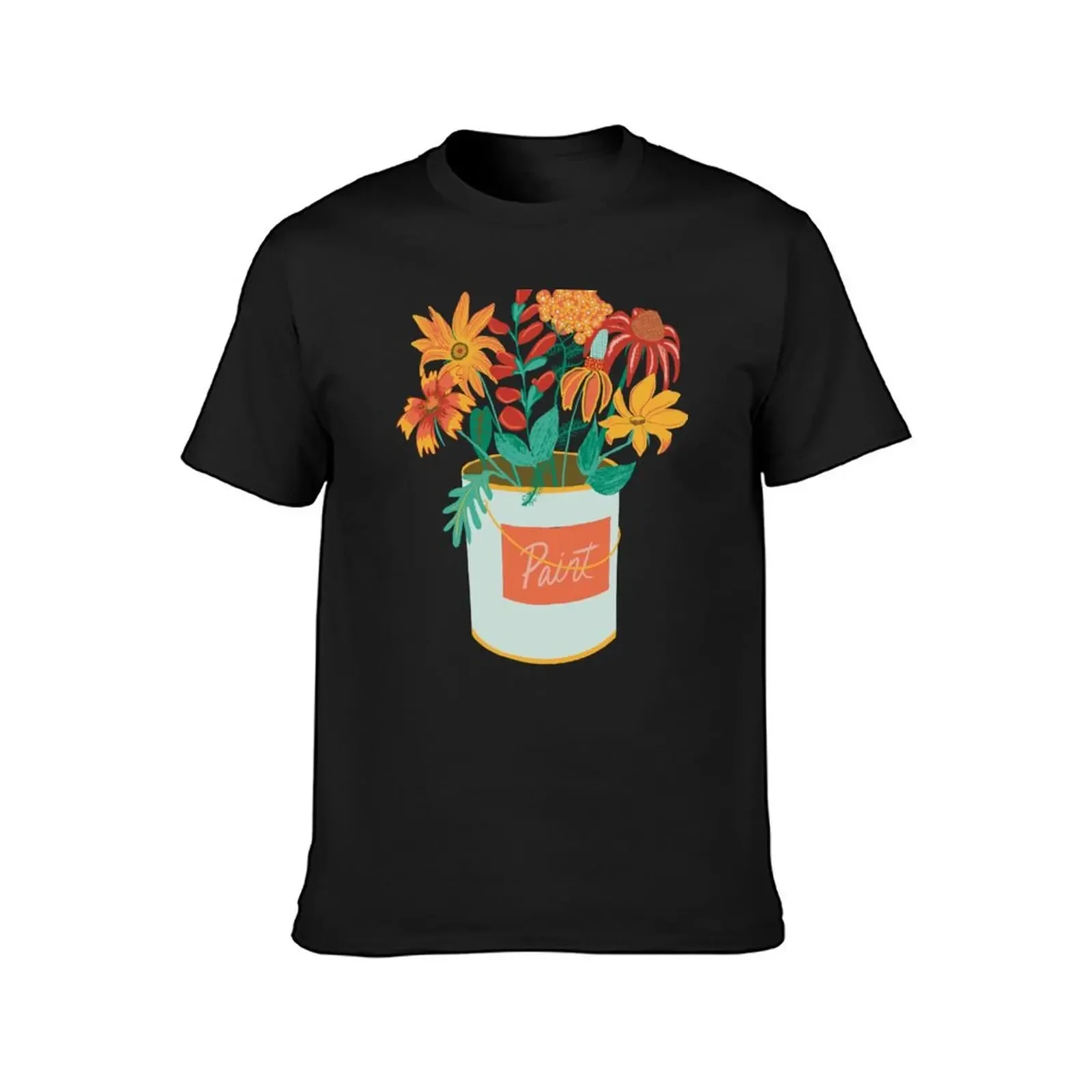 Flowers in Paint Can T-Shirt summer top plain heavyweights mens plain t shirts