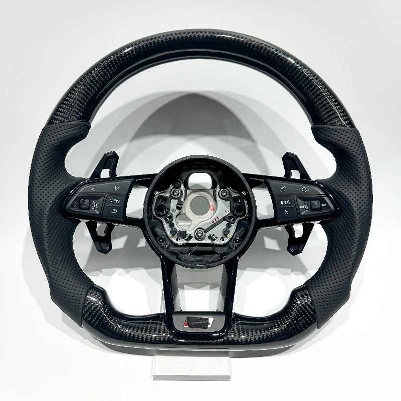 True Black Carbon Fiber Sports Steering Wheel Mode Button Red Stitching Suitable for Audi A1 A2 A3 A4 A5 Q3 Q5 Q7 A7 R8 TT S5 S7