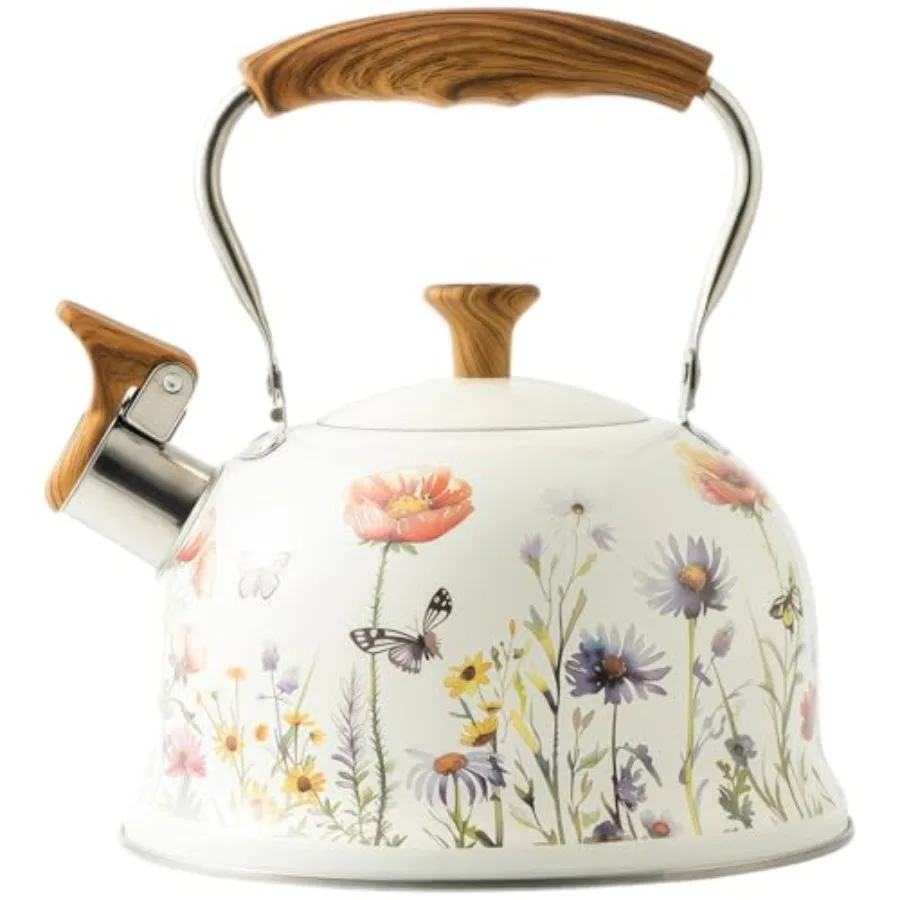 

Tea Kettle for Stove Top, 2.7 Quart Whistling Kettle with Floral Pattern for Boiling Water Coffee or Milk, Stainless Steel Tea