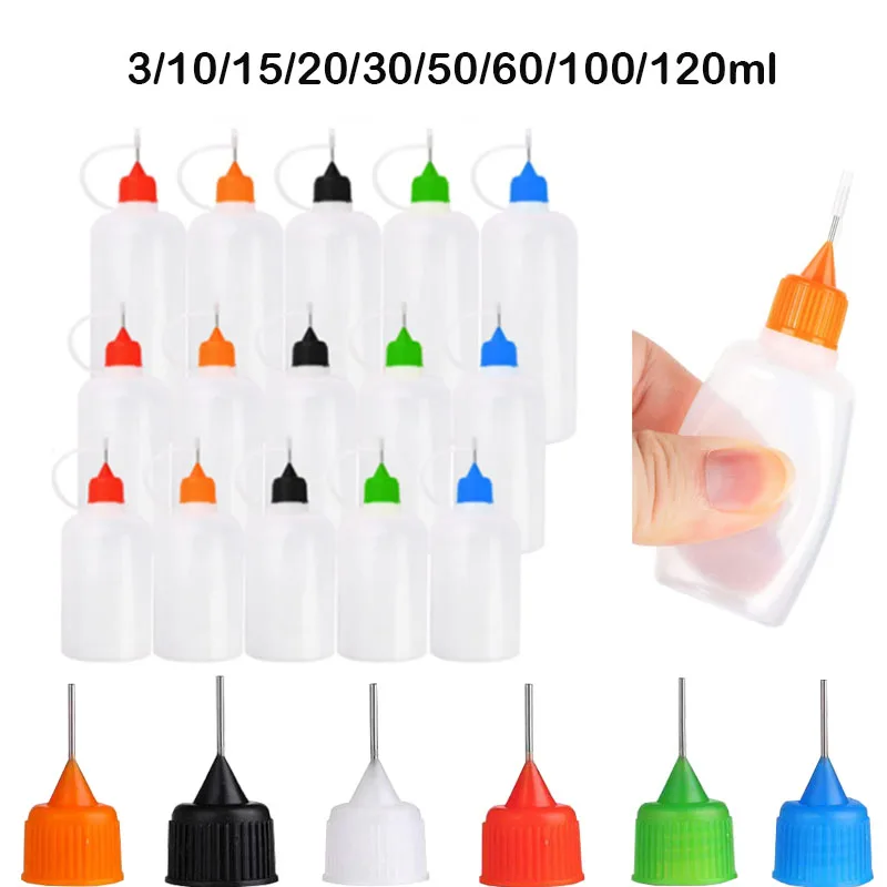 5pcs Colorful Refillable Squeezable Needle Bottle Point Line Diy Polymer Clay Tools Gifts 3/10/15/20/30/50/60/100/120ml