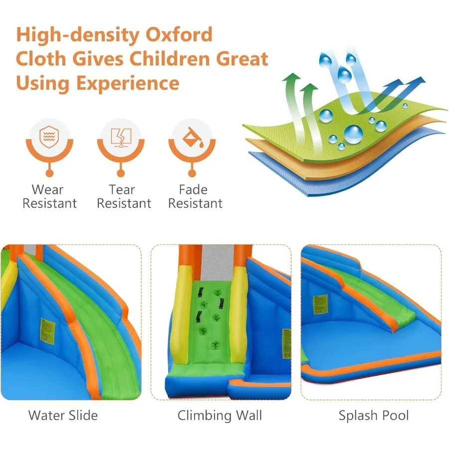 Inflatable Water Slide, Kids Bounce House with Slide Climbing Wall Splash Pool, Outdoor Jumping Castle Inflatable Obstacle Cour