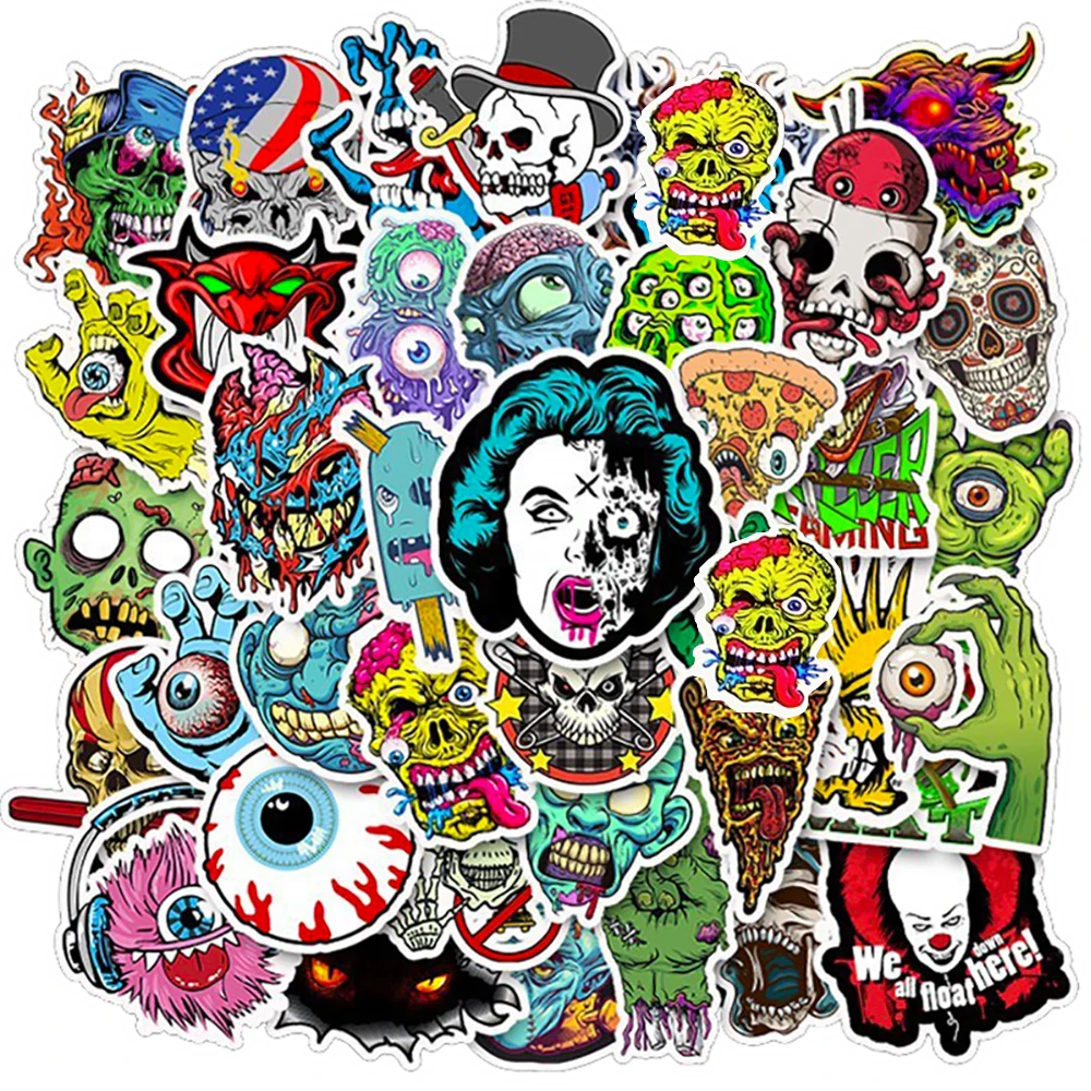 50 Uds. Pegatinas de calavera de la serie Horror, pegatinas geniales de zombis, portátil, guitarra, equipaje, pegatina de Graffiti impermeable