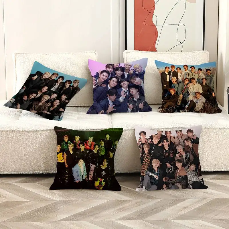 Funda de cojín para oficina del famoso grupo coreano Kpop S-SEVENTEENS, funda de cojín para coche, funda de cojín lumbar de 45x45 cm, funda de cojín para sofá