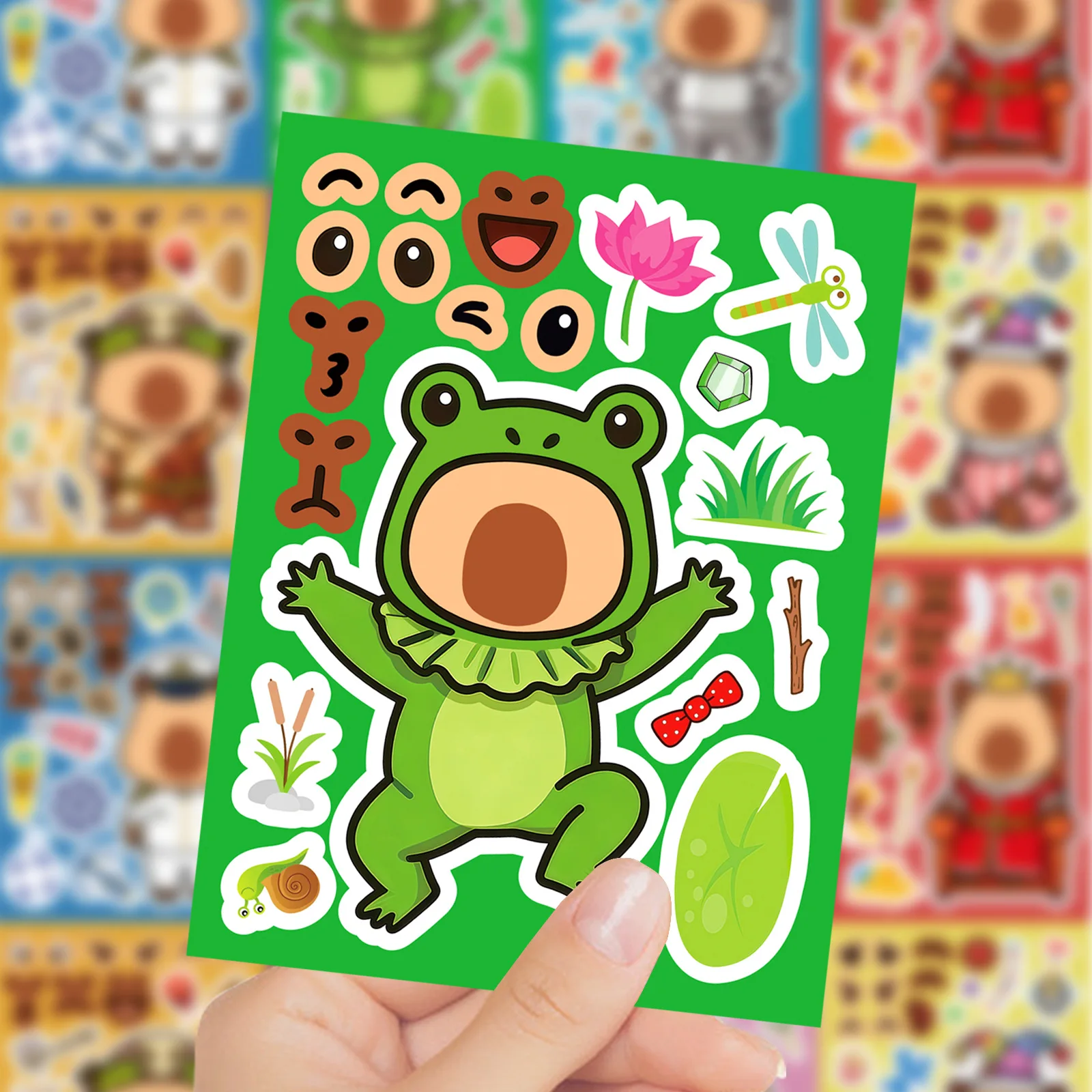 

8/16Sheets Cute Cartoon Capybara Make-a-Face Puzzle Sticker DIY Phone Laptop Luggage Skateboard Graffiti Decals Fun for Kid Gift