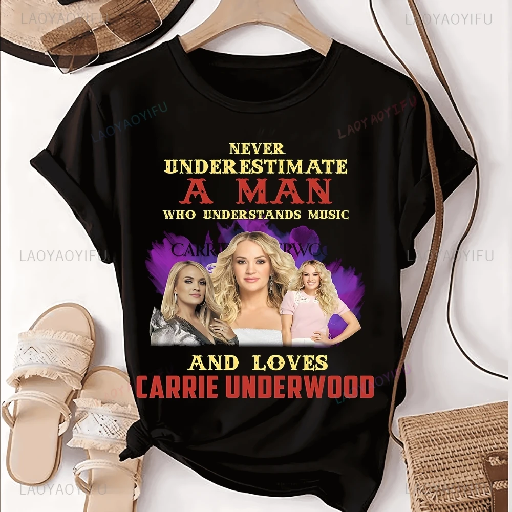 Loose Carrie Underwood Country Music Singer Print T-shirt Top Carrie Underwood Short Sleeved Unisex Shirt Oversized T-shirt