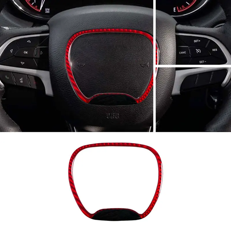 1pcs Carbon Fiber Interior Decor Car Steering Wheel Cover Sticker For Dodge Ram 1500 2500 3500  Challenger Charger Caliber