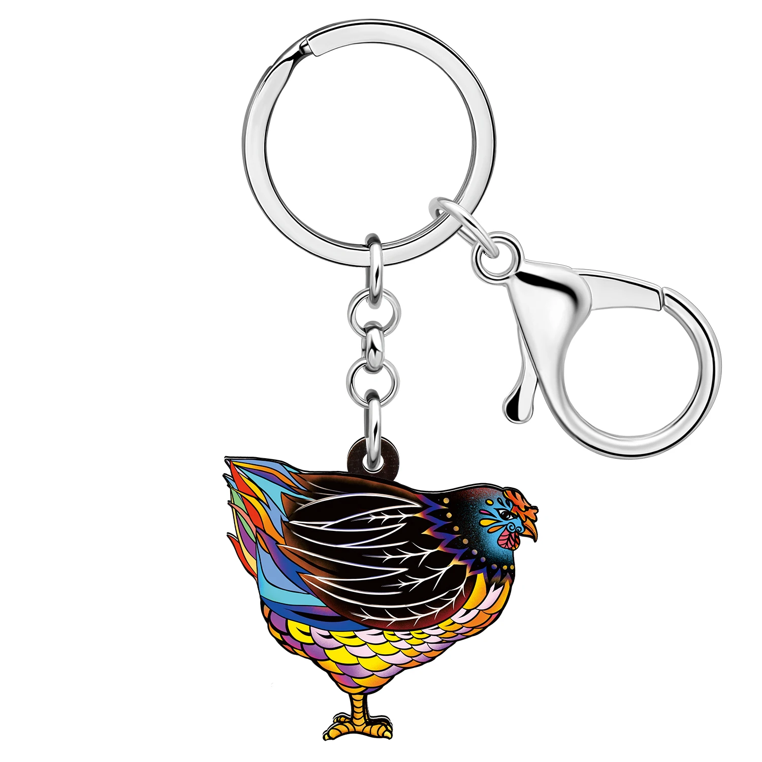 BONSNY Acrylic Hen Chicken Keychains Farm Animals Key Chain Fashion Jewelry For Women Kid Charm Car Backpack Key Ring Gifts