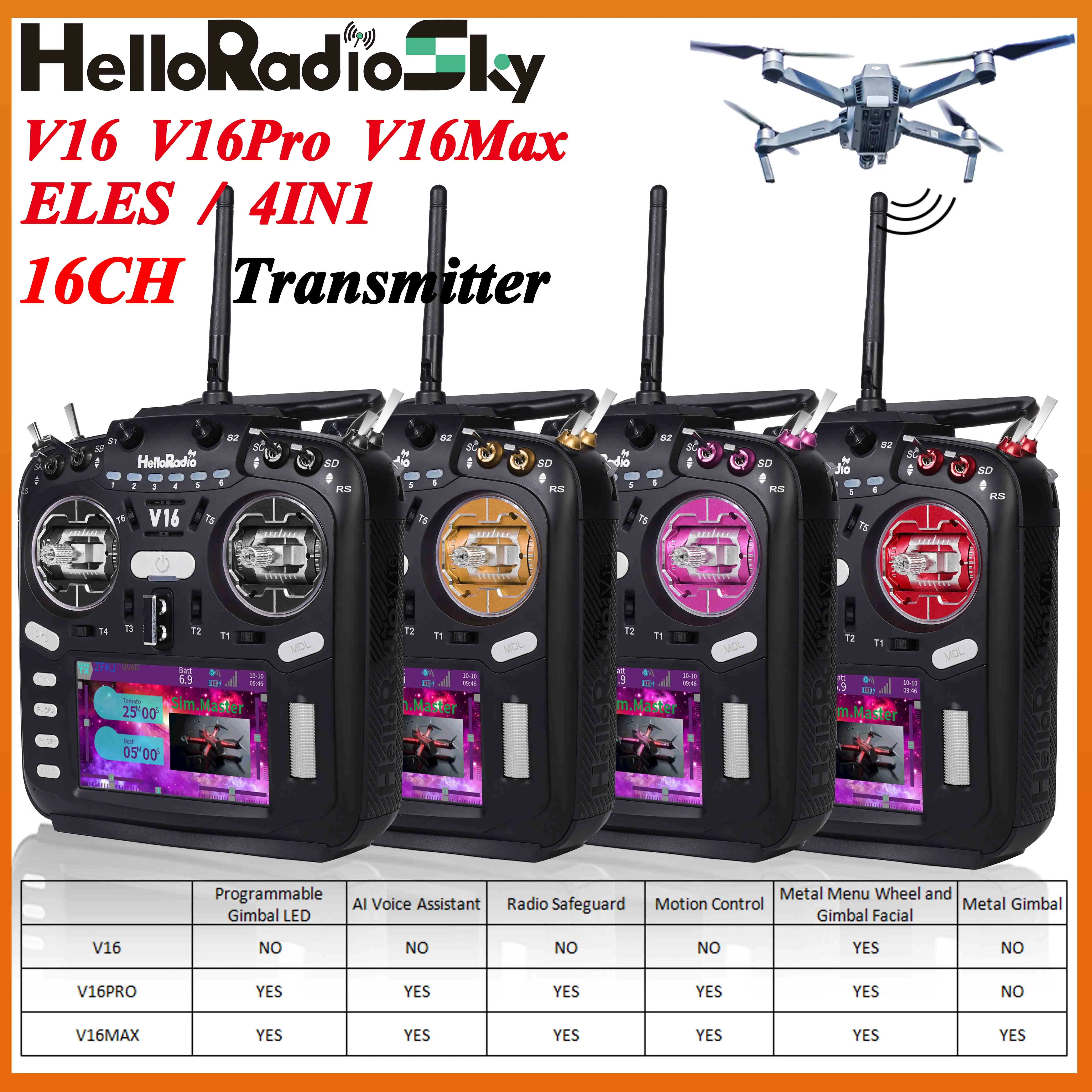 HelloRadio V16 PRO MAX Transmitter ELRS 4in1 2.4GHz Left Hand Throttle Remote Control for Airplane FPV Racing Drone Aircraft