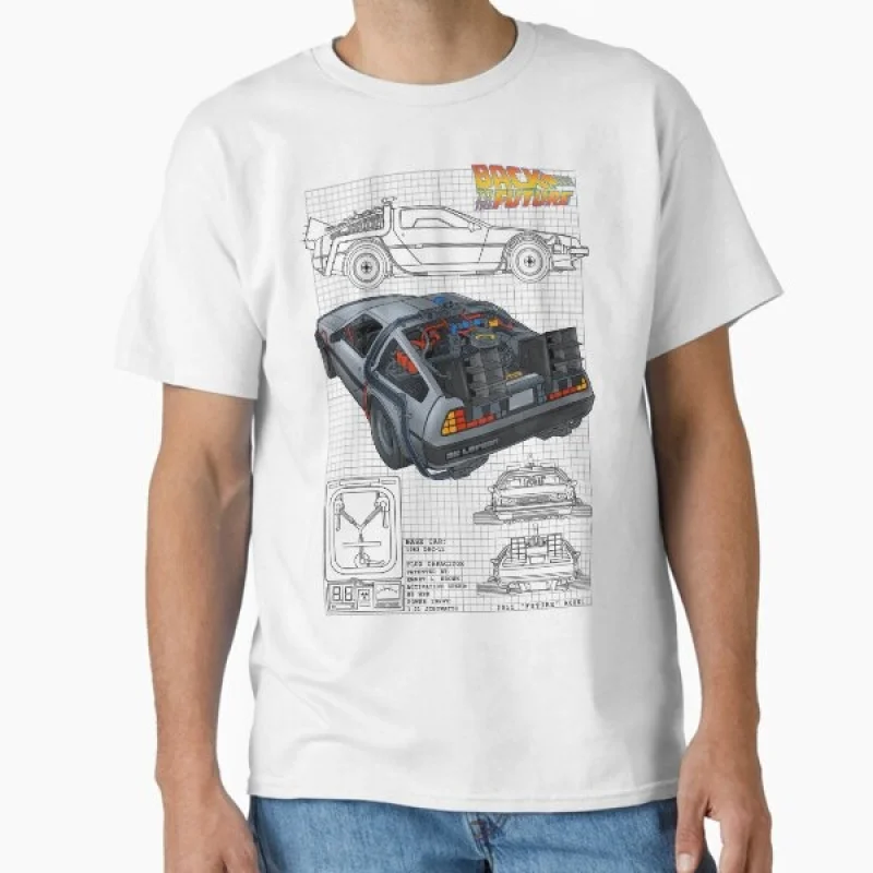 

Delorean Blueprint Back To The Future Retro Sic Fi Gift t shirt Vintage Time Machine Graphic Clothes 100% cotton Large size Tops