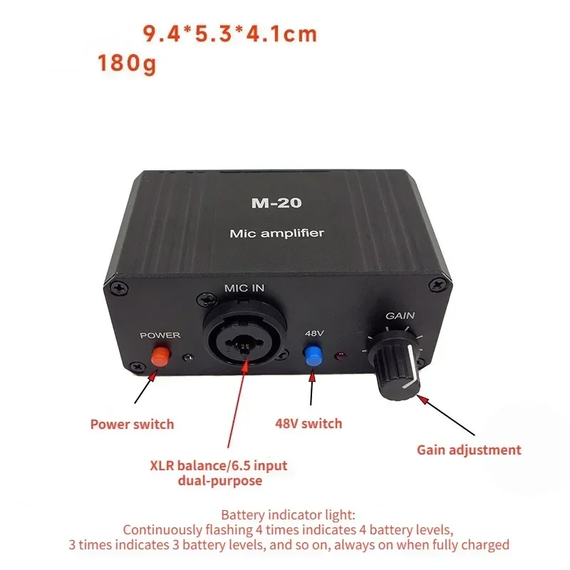 1เซ็ตคอนเดนเซอร์ไมโครโฟนแบบไดนามิกไมโครโฟนลำโพง M-20เสียง48V Phantom ชาร์จไฟสีดำสำหรับไลฟ์การ์ดเสียงลำโพง