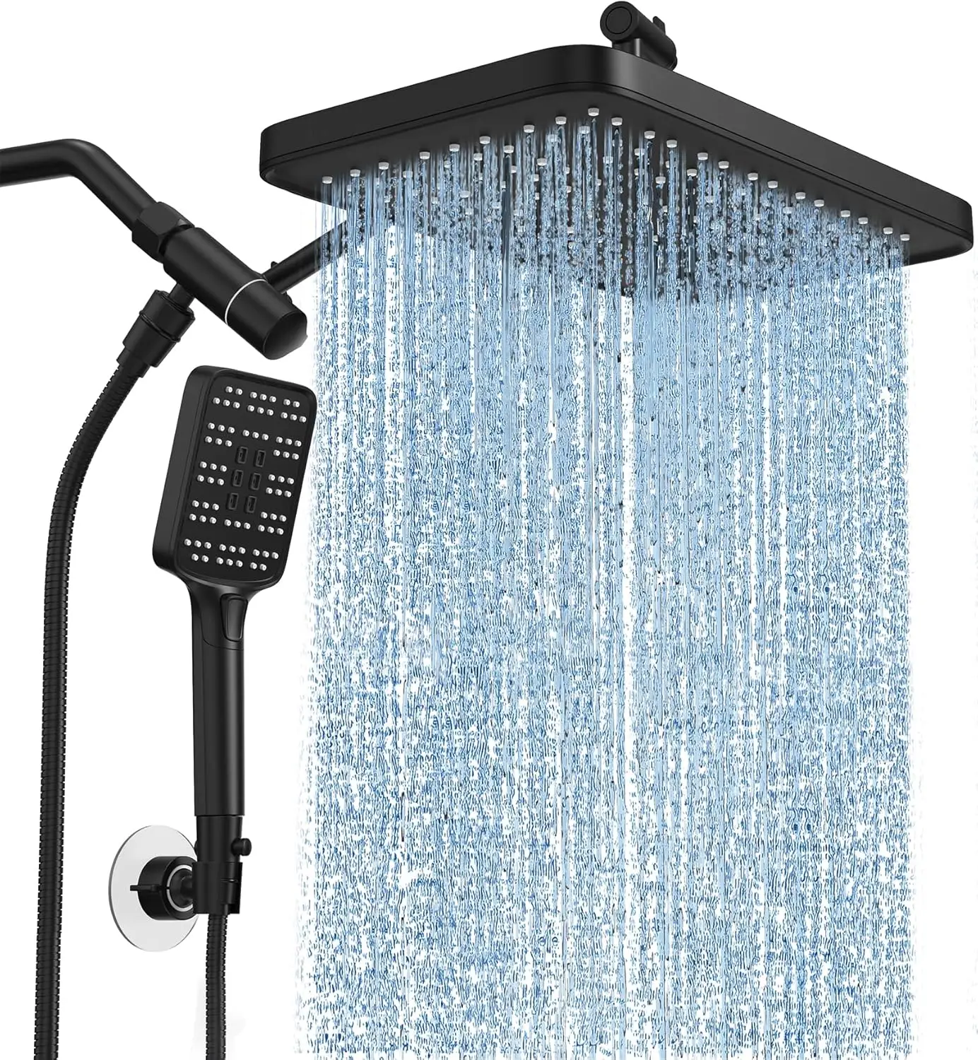 

Adjustable 12" Rainfall Dual Shower Head with Handheld Spray Combo Set, Matte Black