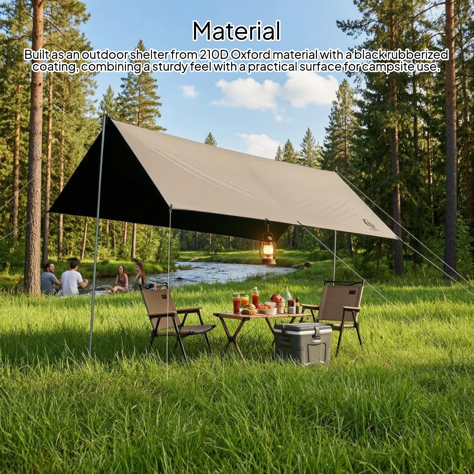 Rectangular Tarp Canopy PU3000+ Waterproof Camping Tarp Camping Sun Sail Khaki