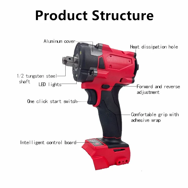 Imagem -02 - Brushless Impact Wrench Electric Driver Chave de Fenda sem Fio Ferramentas Elétricas Engrenagens Bateria 18v 500n.m in 2in Milwaukee